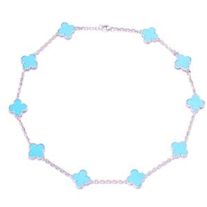 Van Cleef & Arpels White Gold Turquoise 10 Motif Necklace
